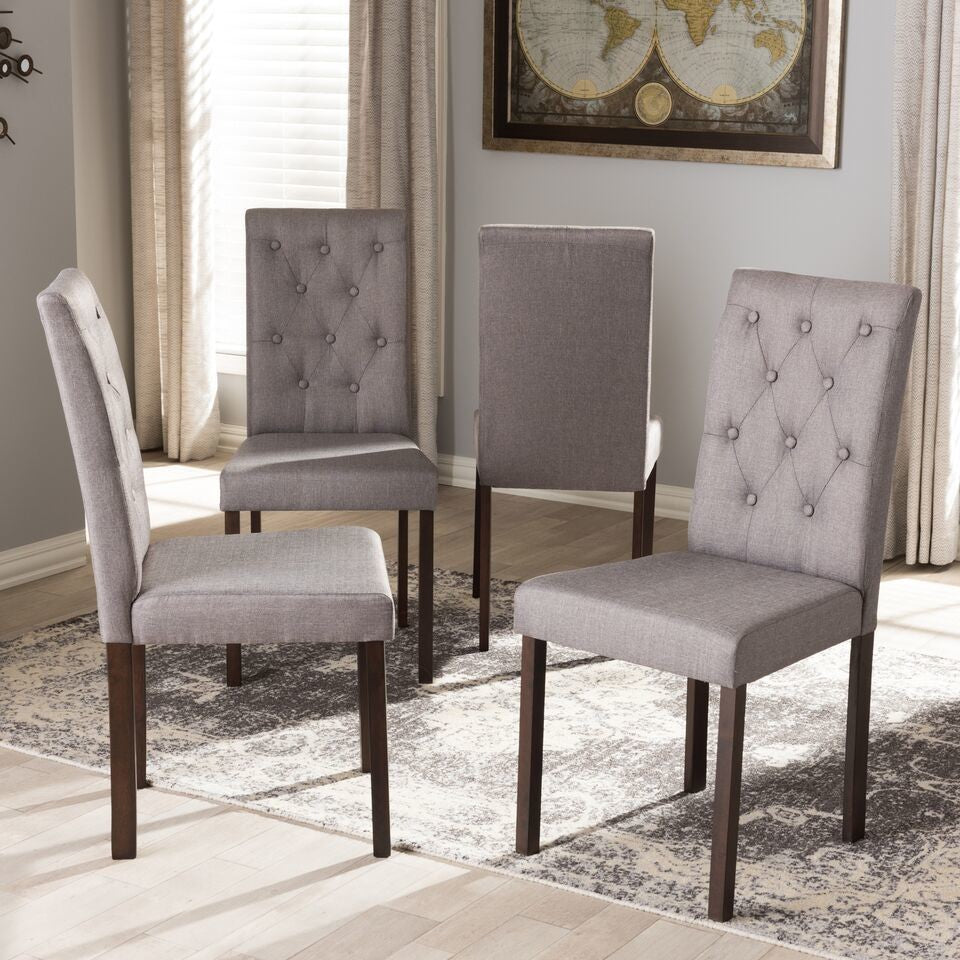 Gardner Dark Brown Finished Fabric Upholstered Dining Chair, Set of 4, Gray