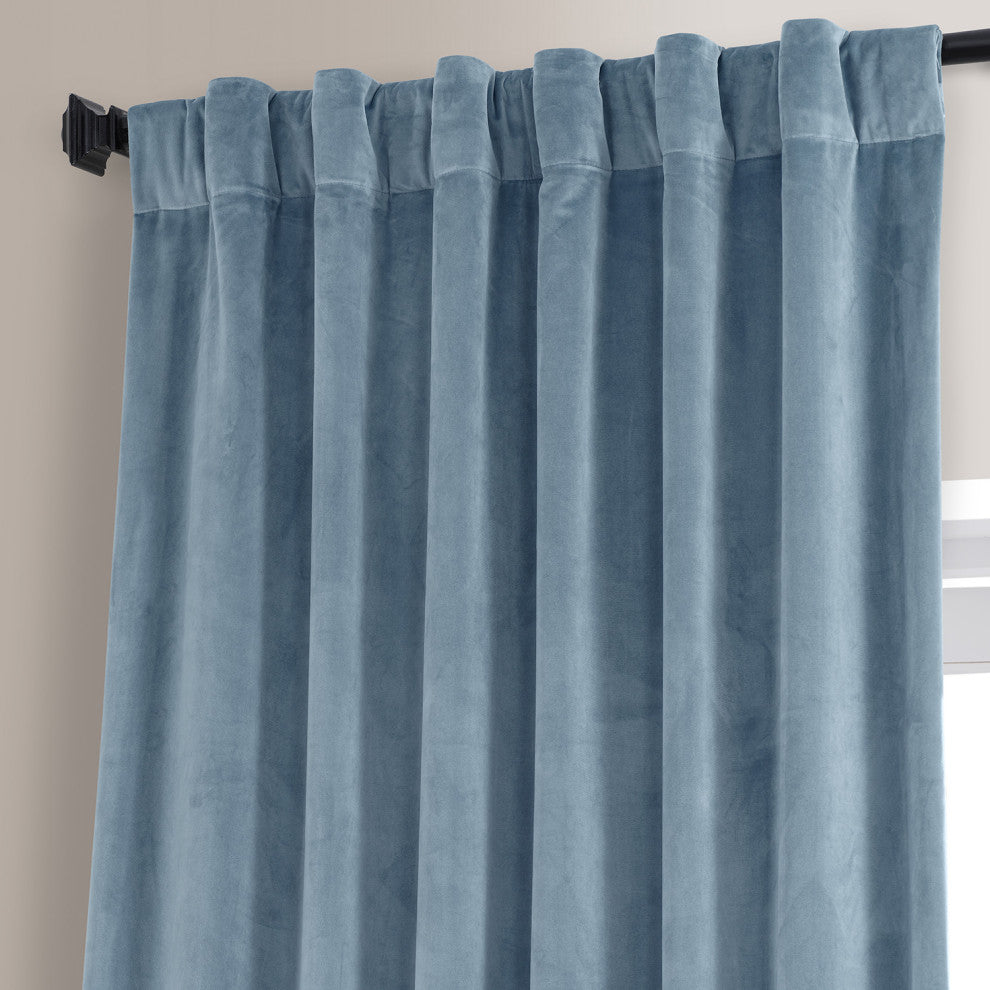 Signature Plush Velvet Blackout Curtain Single Panel, Copenhagan Blue, 50wx96l