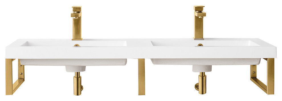 Three Boston 18" Wall Brackets, Radiant Gold, 47" White Glossy Composite Top