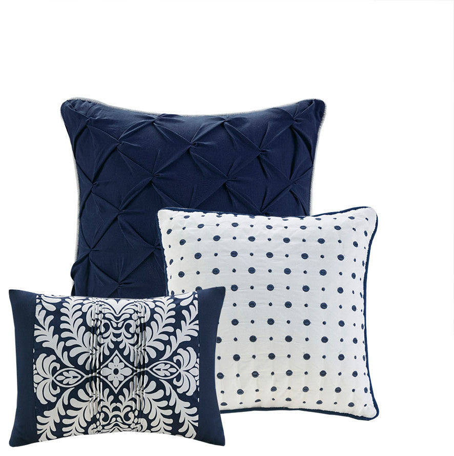 Madison Park Vienna 7 Piece Cotton Printed Comforter Set in Indigo