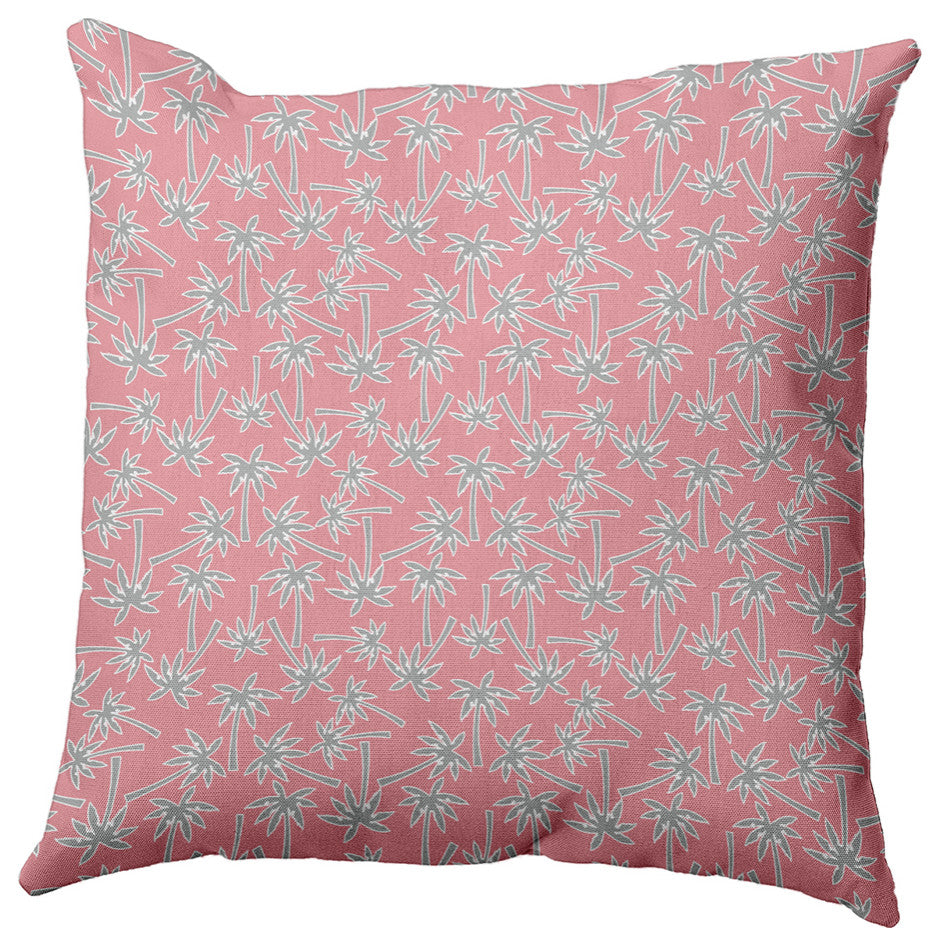 Palm Tree Pattern Decorative Throw Pillow, Pink Icing, 18"x18"