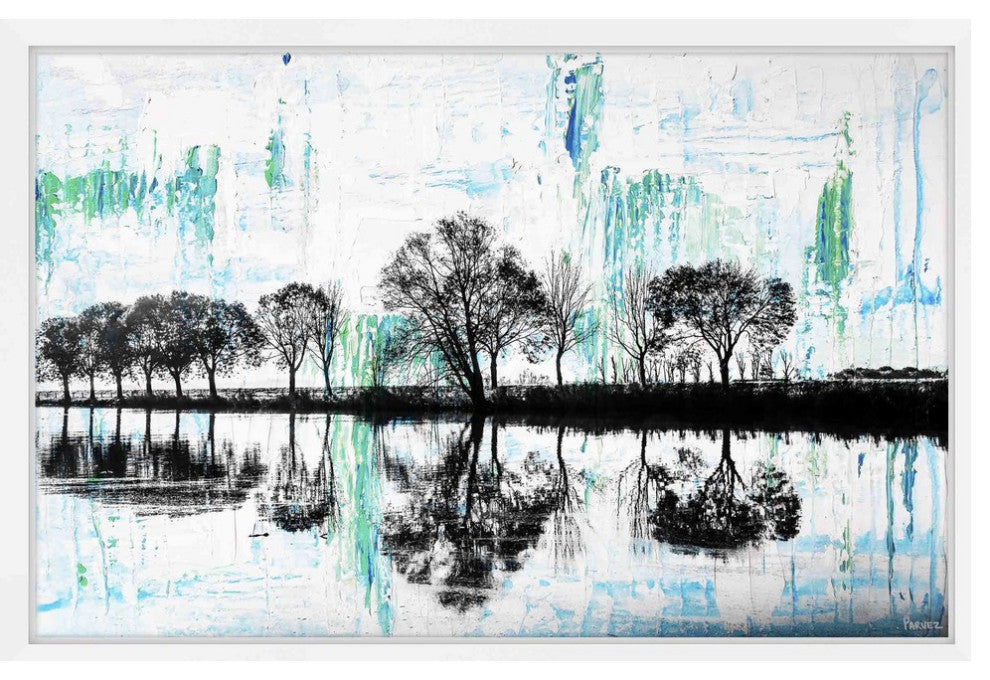 Parvez Taj "Trees Reflect Green 2" Framed Painting Print, 24"x16"