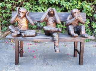 Three wise monkeys on a bench two tones bronze -  Size: 45"L x 19"W x 30"H.