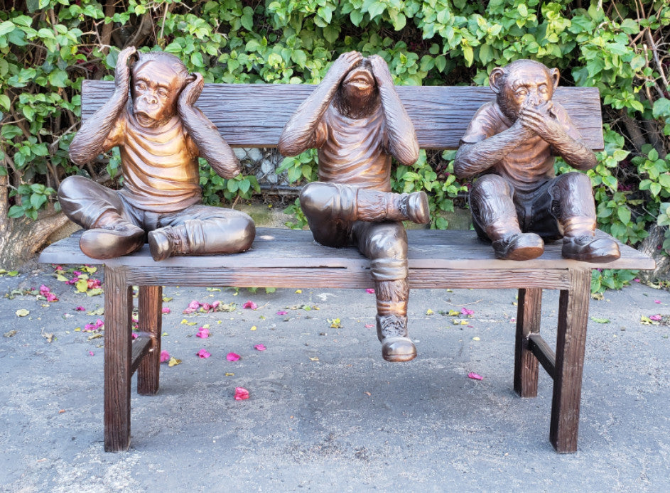 Three wise monkeys on a bench two tones bronze -  Size: 45"L x 19"W x 30"H.