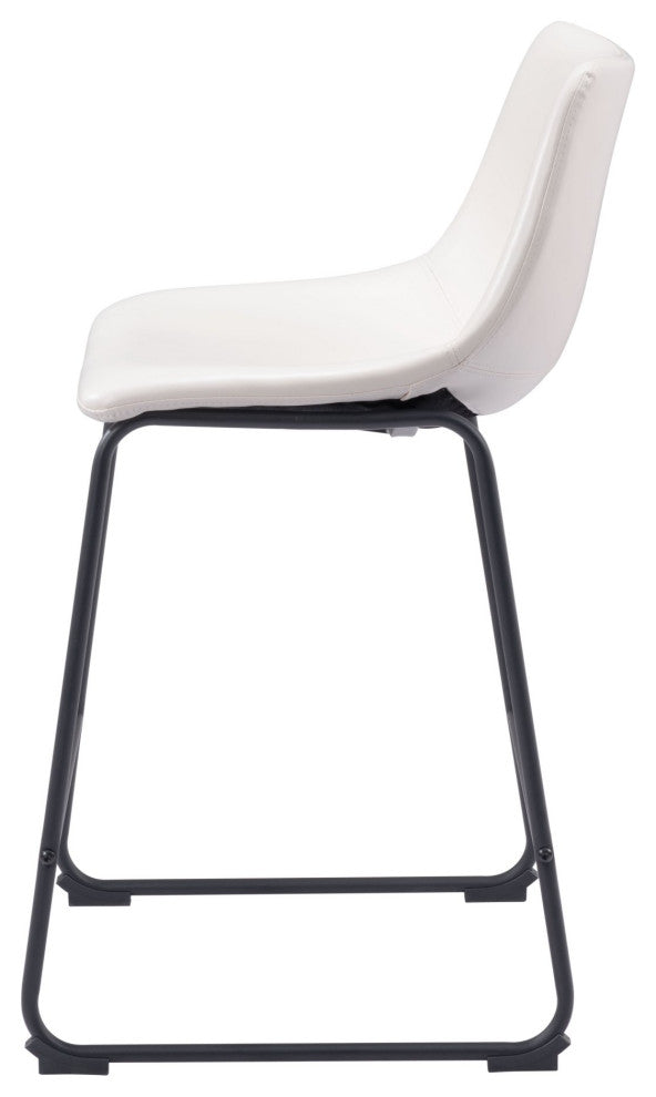Counter Chair, Set of 2, Faux Vinyl Leather, Distressed White, Black
