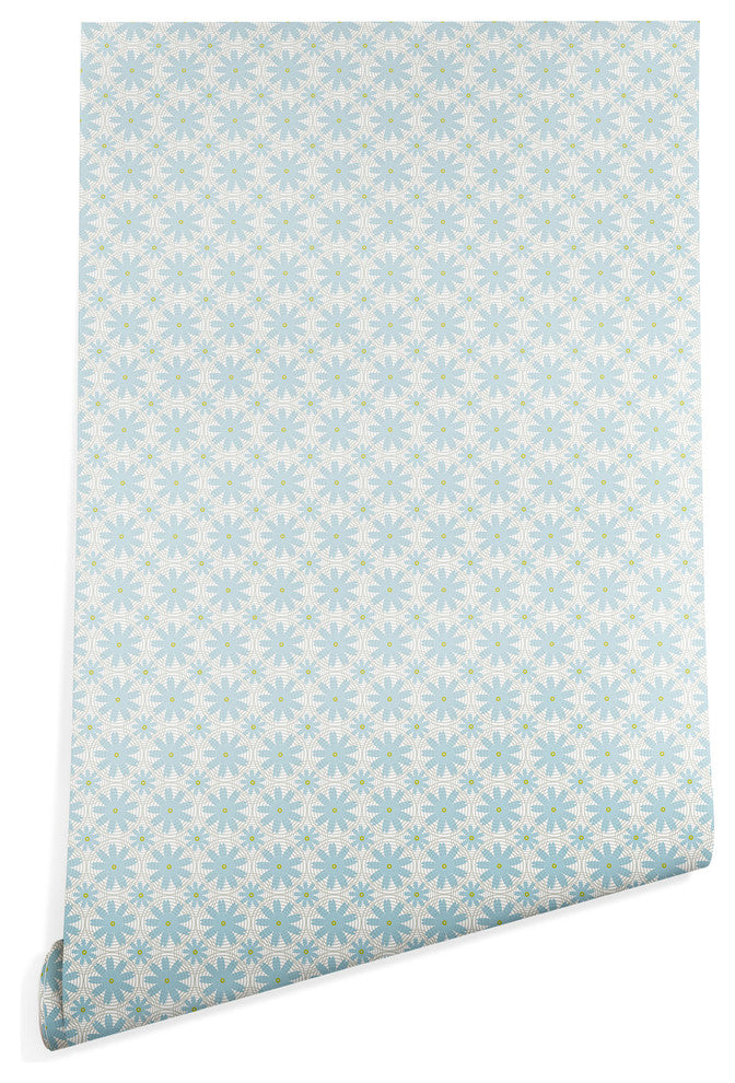Deny Designs Caroline Okun Scandinavian Daisy Chain Wallpaper, Blue, 2'x8'