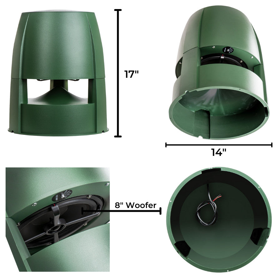 8" Omni Speaker 200W w/ 70V Optional Tap, 360Â° Dispersion IP65, Hunter Green