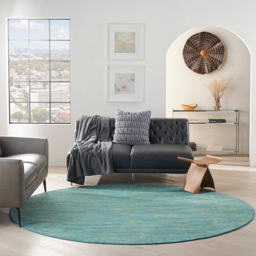 Nourison Essentials 8' x Round Blue Green Outdoor Area Rug