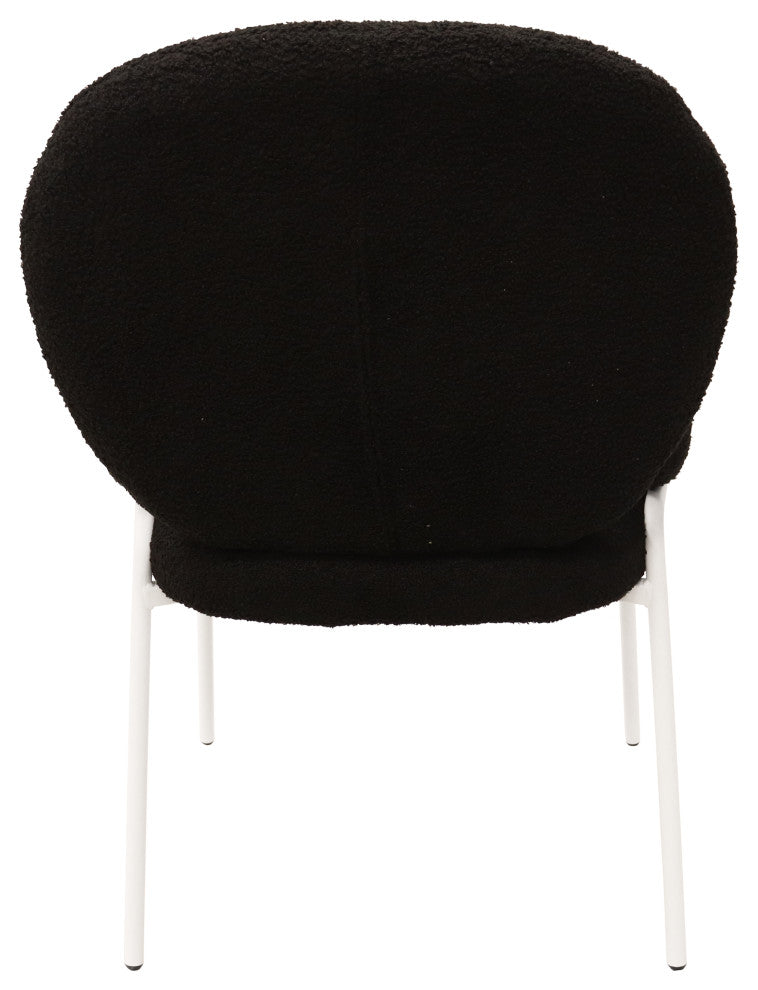 Celestial Boucle Dining Chairs With Arms, White Iron Legs, Black