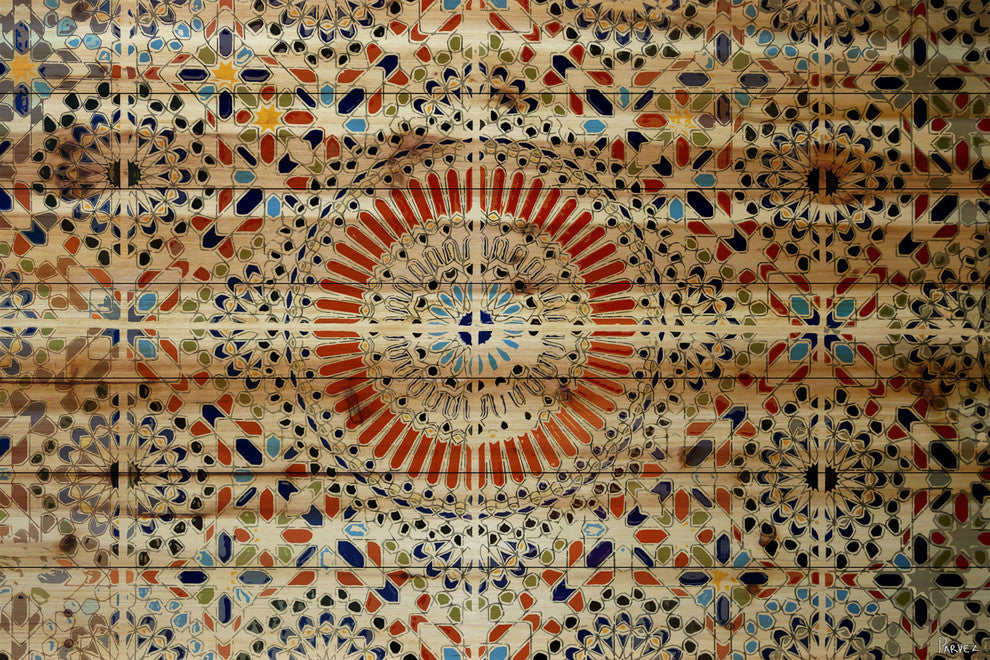 "Kortoba" UV Ink Print on Natural Pine Wood, 36"x24"