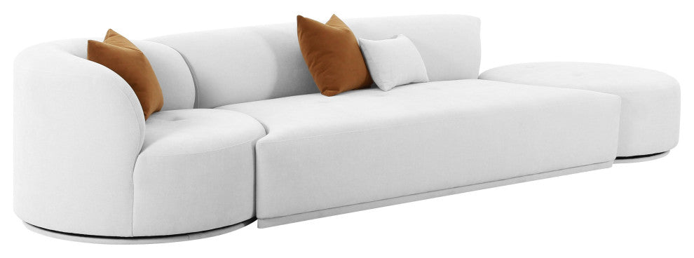 Fickle Grey Velvet 3-Piece Chaise Modular Sofa - Grey