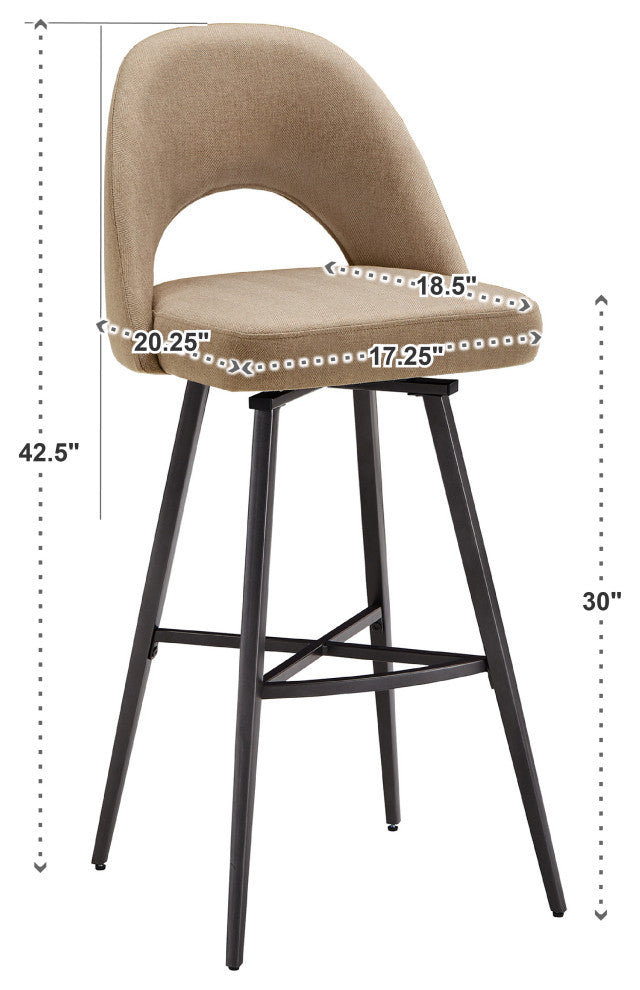 Tierno Metal Fabric Swivel Bar Stools, Set of 2, Beige, Bar Height