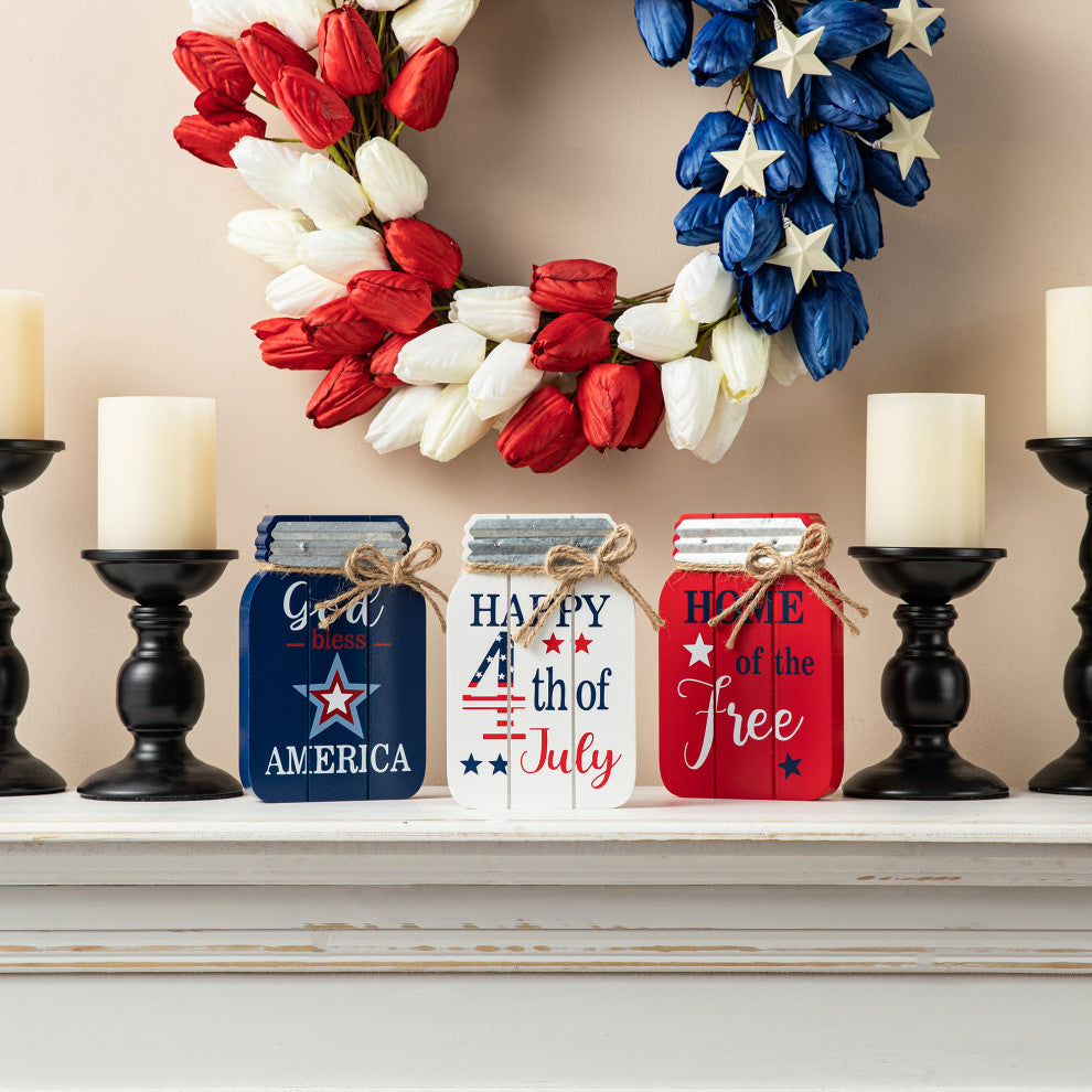 7"H Patriotic Mason Jar Table Decor, 3-Piece Set