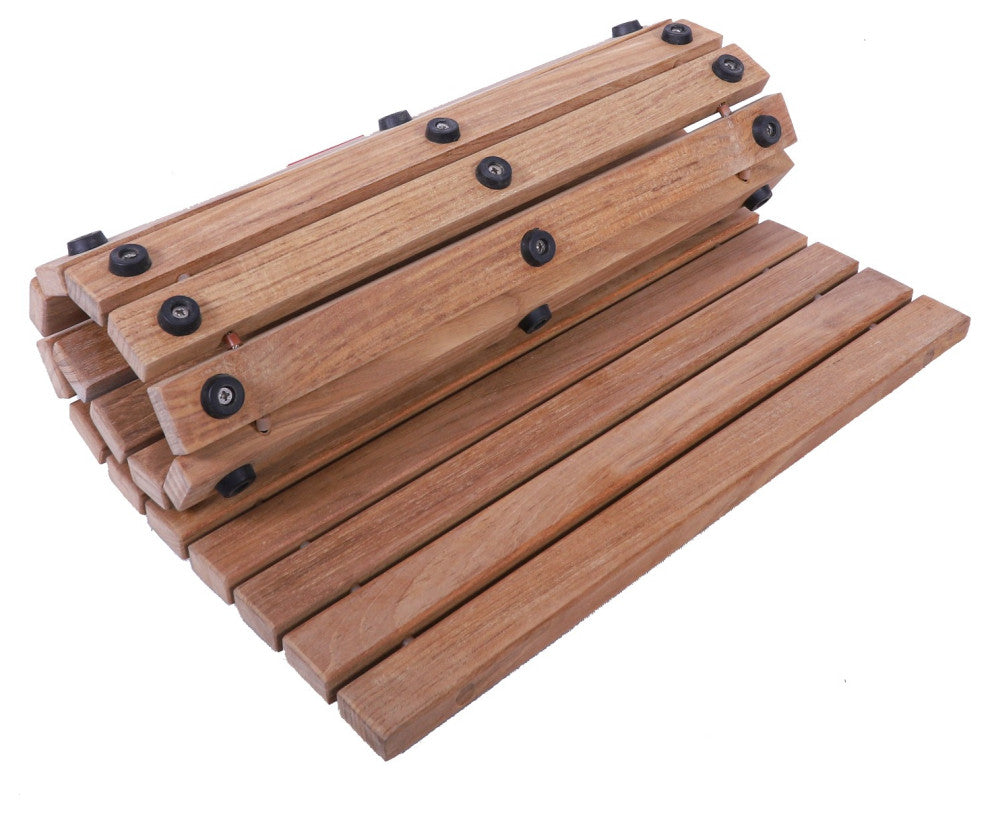 Nordic Style Teak Wood Natural Shower String Mat w/ Rubber Feet 23.62" x 15.75"