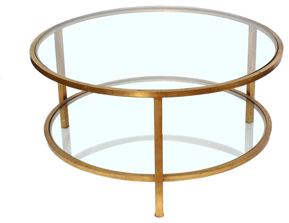 36" x 36" x 18" Gold, Double-Layered Coffee Table