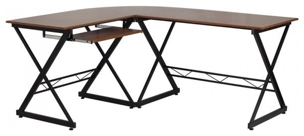 Teakwood Laminate L-Shape Computer Desk With Pull-Out Keyboard Tray