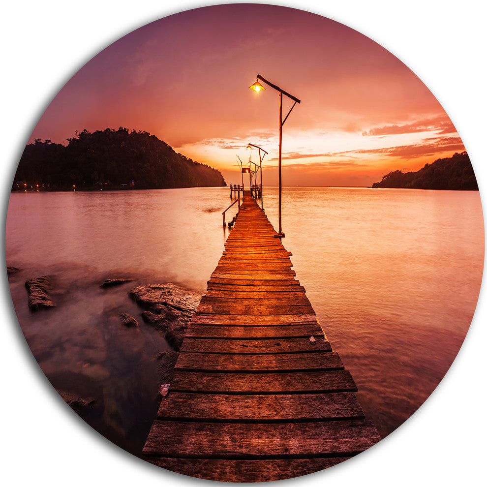 Sunset Over Purple Sea, Seascape Photo Round Wall Art, 11"