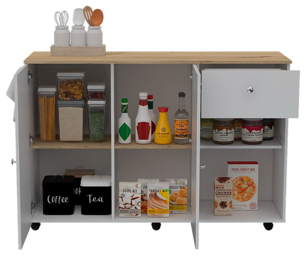 Kitchen Island Cart Indiana, Kitchen, White / Light Oak