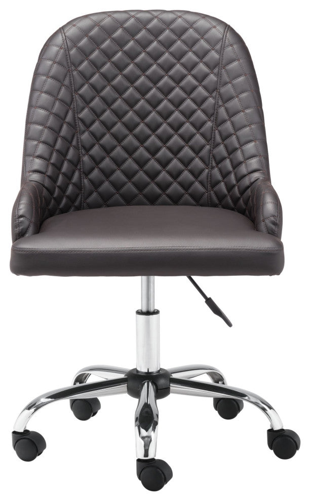 Office Chair, Faux Vinyl Leather, Steel, Brown, Chrome, Mid Century Business