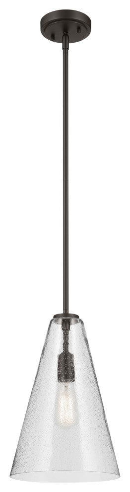 Everly 15.25" 1-Light Cone Pendant With Clear Seeded Glass, Olde Bronze