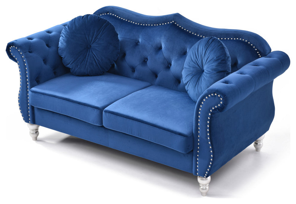 Hollywood Velvet Tufted Loveseat, Navy Blue