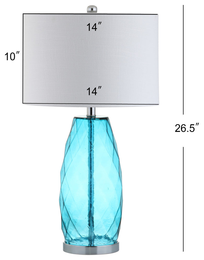 Juliette Glass, Metal LED Table Lamp, 26.5", Moroccan Blue