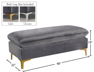 Naomi Velvet Upholstered Ottoman/Bench, Gray