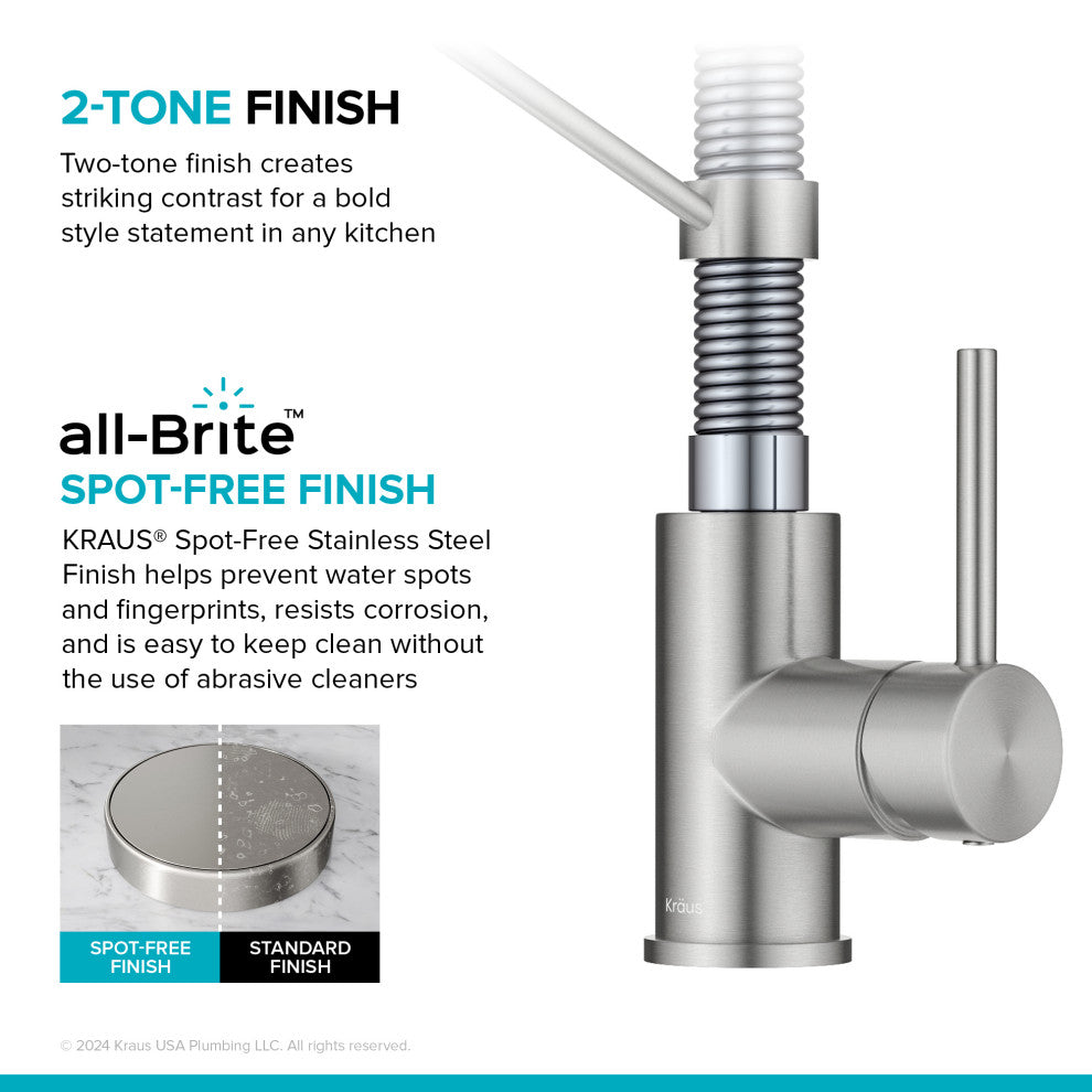 Bolden Commercial Style 2-Function Pull-Down 1-Handle 1-Hole Kitchen Faucet, Spot-Free Stainless Steel/ Chrome