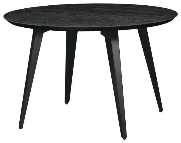 LeisureMod RTM47BL Ravenna Modern Round Wood 47" Ebony Metal Legs Dining Table