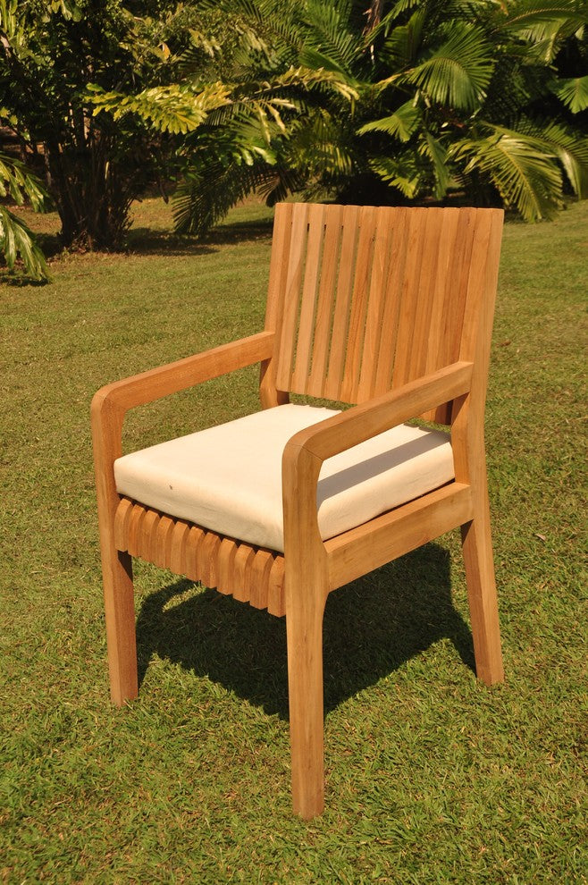 3-Piece Outdoor Patio Teak Dining Set: 18" Giva Side Table, 2 Maldives Arm Chair