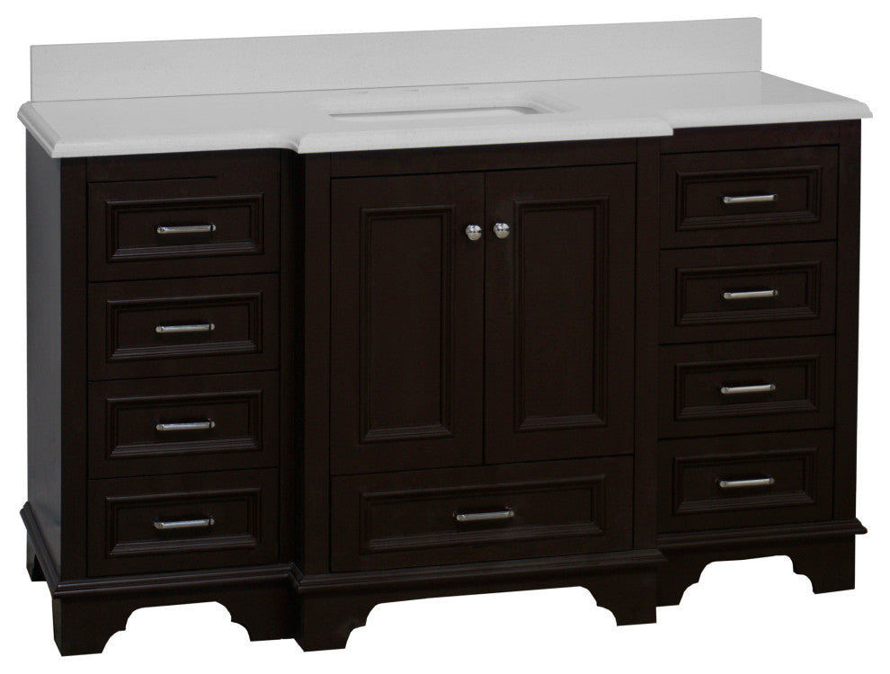 Nantucket 60" Bath Vanity, Chocolate, Quartz, Single Vanity