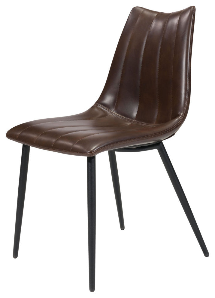 Dining Chair, Set of 2, Faux Vinyl Leather, Steel, Brown, Kitchen Cafe Bistro