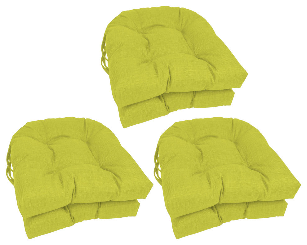 16" Spun Polyester Solid Outdoor U-Shaped Tufted Chair Cushions, Set of 6, Lime