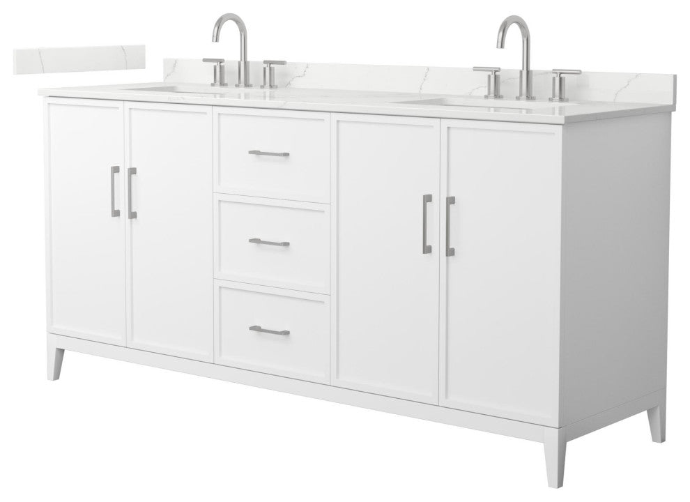 Elan 72" Double Vanity, White, Giotto Quartz Top, 3-Hole, Nickel Trim