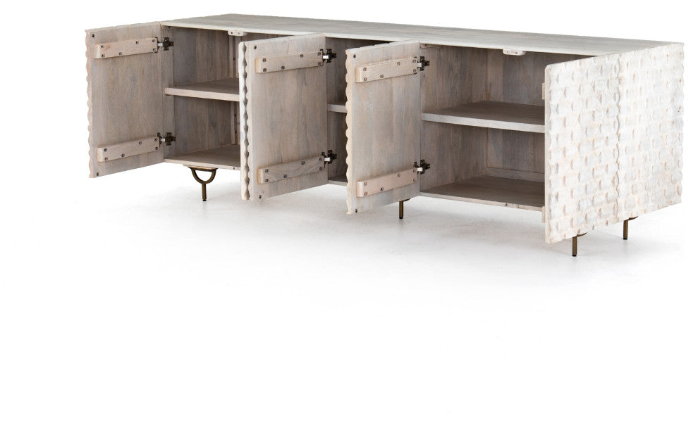 Rio Media Console-Round Cut White Wash