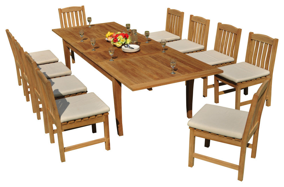 13-Piece Outdoor Teak Set: 122" X-Large Rectangle Table, 12 Devon Armless Chairs