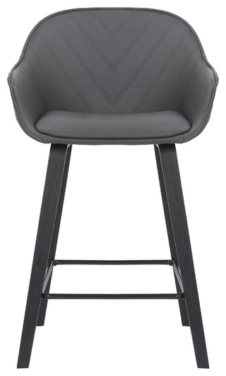 30" Gray Faux Leather Bar Stool With Wooden Frame
