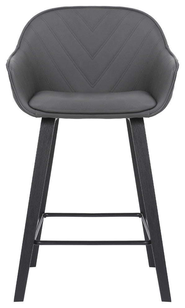 30" Gray Faux Leather Bar Stool With Wooden Frame