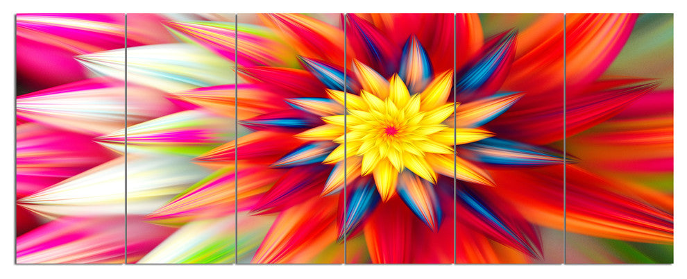 Amazing Dance of Red Petals, Floral Canvas Art Print, 70"x28", 6 Panels
