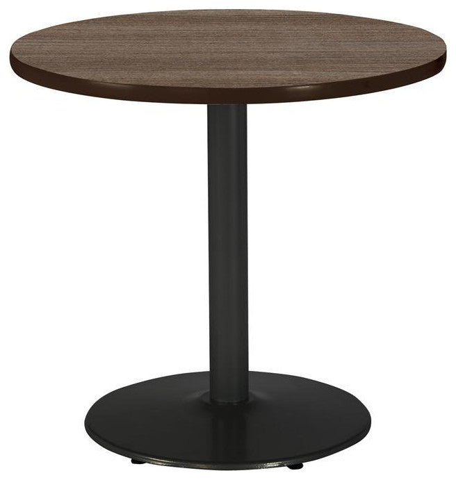 KFI Mode 30" Round Breakroom Table with Teak Round Black Base Counter Height
