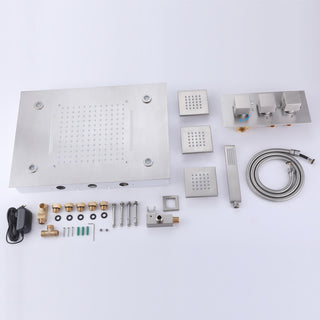 Thermostatic Shower System With Multi Function LED Shower Head, Brushed Nickel