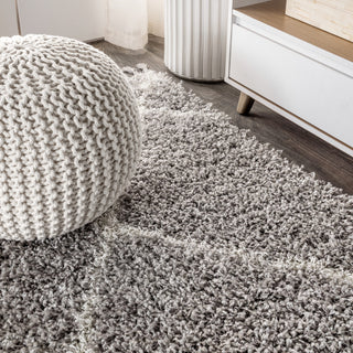 Mercer Shag Plush Tassel Moroccan Geometric Trellis Area Rug, Grey/Cream, 8 X 10