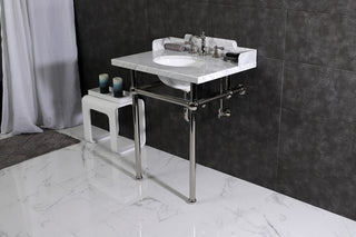 Kingston Brass LMS30MB6 30" Carrara Marble Console Sink, Legs