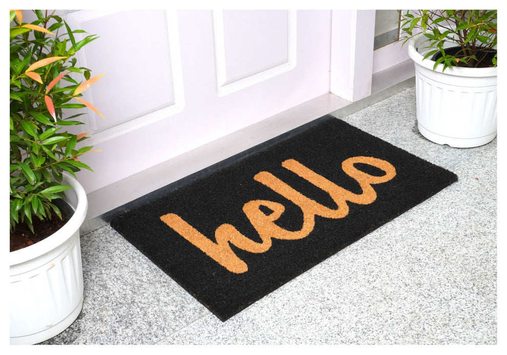 Hello Doormat Black/Natural Script, 24"x36"
