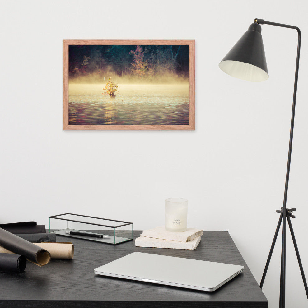 Golden Mist on Waples Pond Framed Photo Paper Wall Art Prints, Red Oak, 12" X 18"