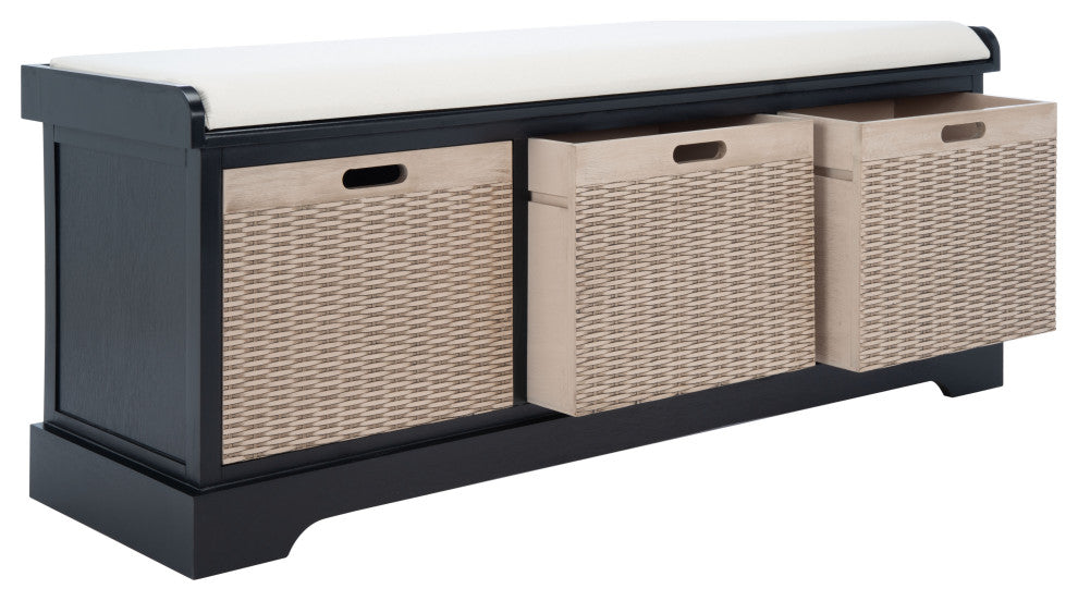 Safavieh Landers 3 Drawer/Cushion Storage Bench, Black