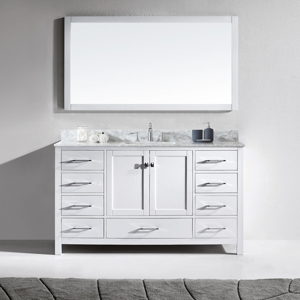 Caroline Avenue 60" Vanity, White, Square Sink