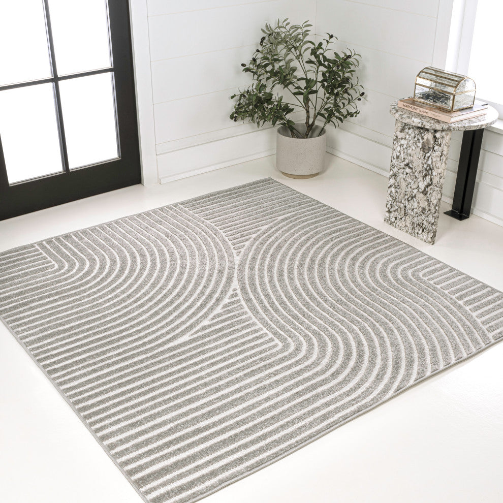 Hallie High-Low Minimalist Curve Geometric Indoor/Outdoor Area Rug