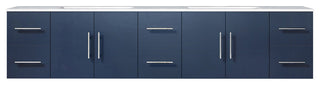 Geneva 84 Navy Blue DB Vanity, White Carrara Marble Top, Square Sinks, no Mirror