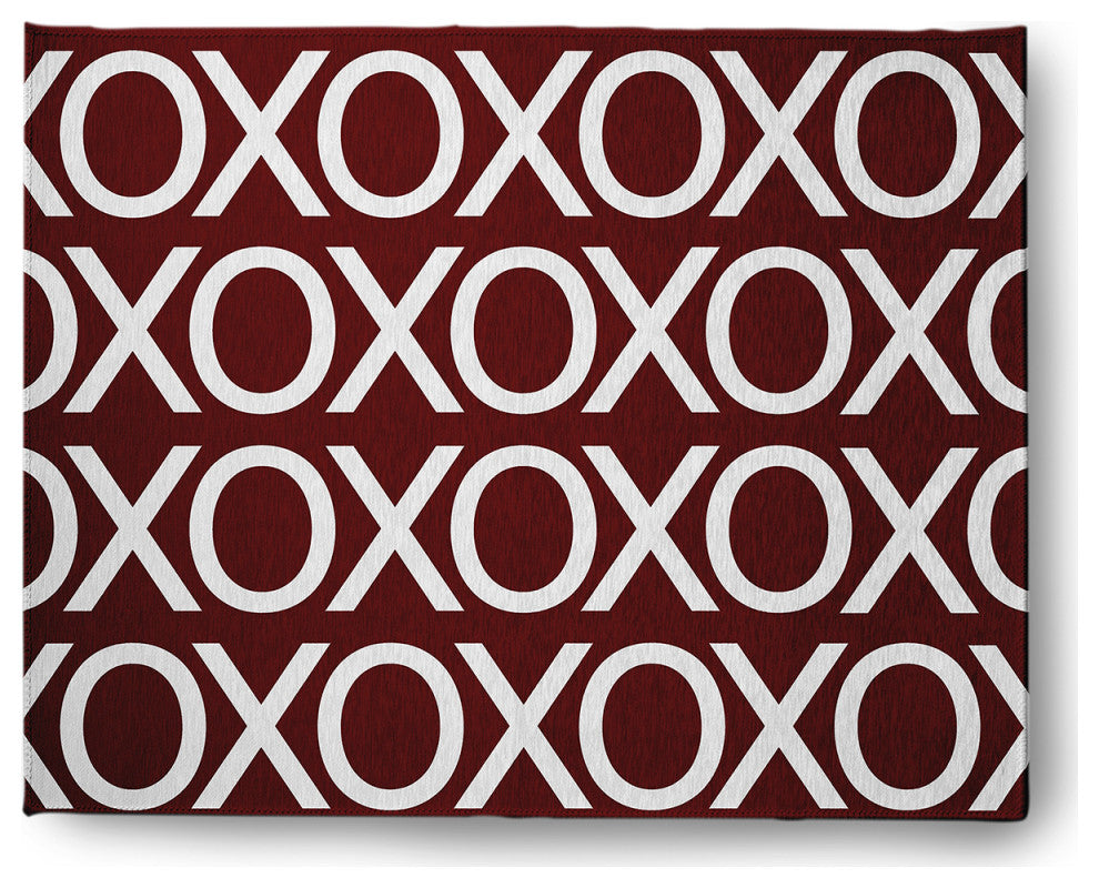 Hugs and Kisses Valentines Chenille Rug, Maroon, 8'x10'
